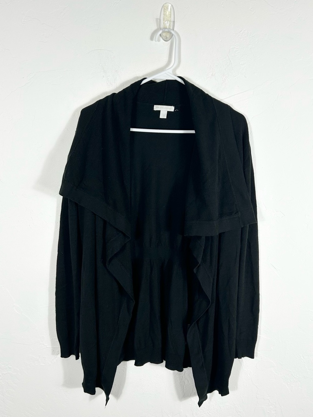 New York & Co. Black Cascading Draped Long Sleeve Cardigan Size Large